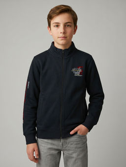 Monte Carlo - Boys Black Regular Fit Full Sleeves Text Printed Bomber Jacket