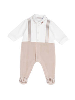 Chicco - Boys White-Beige Embroidered Front Opening Romper