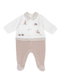 Chicco - Boys White-Beige Embroidered Leg Opening Romper