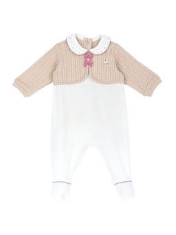Chicco - Girls Beige-White Woven Nappy Opening Romper