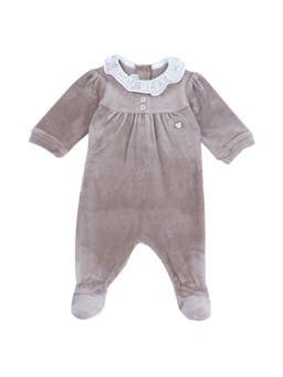 Chicco - Girls Light Brown Embroidered Nappy Opening Romper