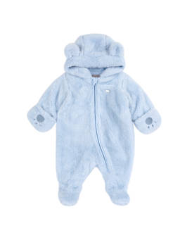 Chicco - Boys Blue Solid Front Opening Hooded Romper