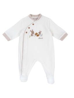 Chicco - Unisex White Embroidered Front Opening Romper
