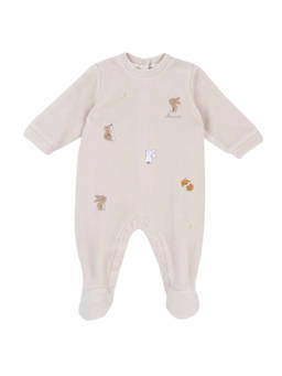 Chicco - Unisex Beige Embroidered Leg Opening Romper
