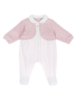 Chicco - Girls Pink-White Embroidered Front Opening Romper
