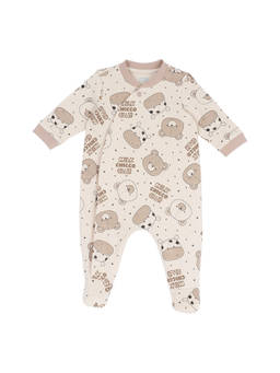 Chicco - Unisex Beige Printed Front Opening Romper