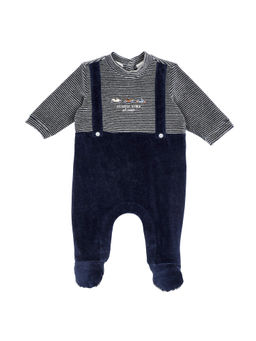 Chicco - Boys Navy Blue Stripes Leg Opening Romper