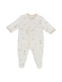 Chicco - Unisex Off White Printed Front Opening Romper