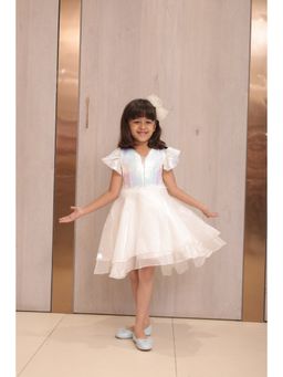 devils n angels - Pearl White Coloured Party Wear Knee Length Frock for Girls