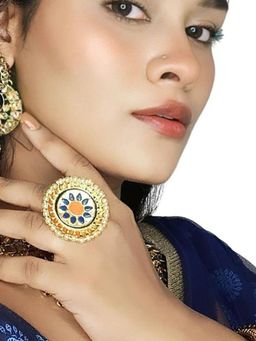 Accessher - Festive Party Wear Adjustable Pearl & Enamel Finger Rings Set of 2