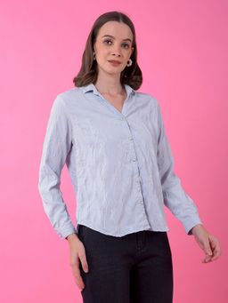CRIMSOUNE CLUB - Women Blue Jacquard Shirt