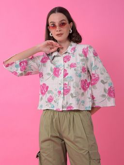 CRIMSOUNE CLUB - Women Pink Floral Print Shirt