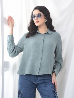 CRIMSOUNE CLUB - Women Green Textured Shirt