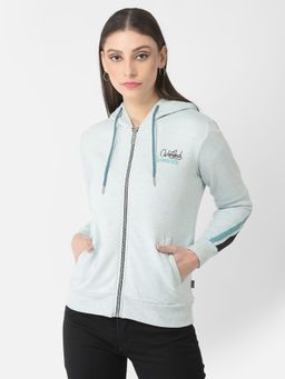 CRIMSOUNE CLUB - Women Sky Melange Zipped Hoodie