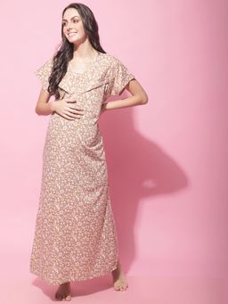 Secret Wish - Womens Beige Maternity Cotton Nighty