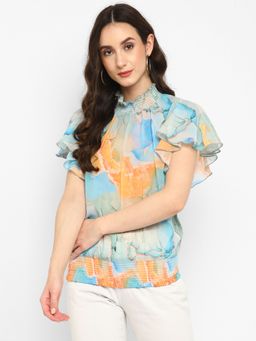 Taurus - Blue Digital Printed Georgette Top For Women