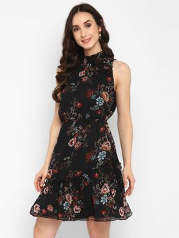 Taurus - Black Printed Georgette Dress For Women