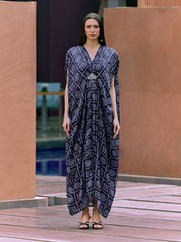 House of Fett - Diva Bandhani Kaftan Black Maxi Dress