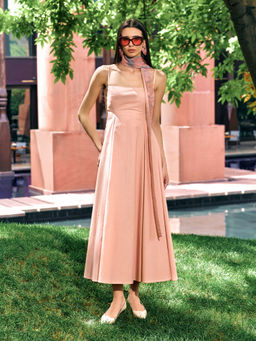 House of Fett - Bubblegum Strappy Pink Maxi Dress with Scarf