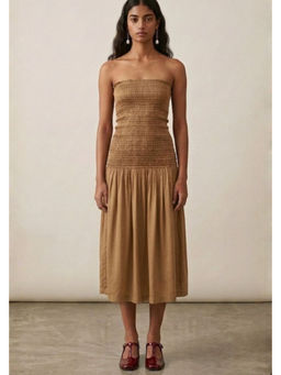 Doodlage - Cherry Beige Drop Waist Midi Dress