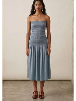 Doodlage - Cherry Dusty Blue Drop Waist Midi Dress