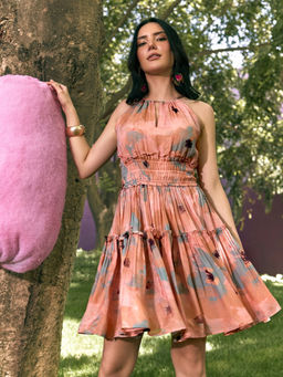 House of Fett - Reef Candy Tiered Pink Knee Length Dress