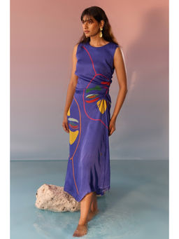 Western Era - Navy Yin Yang Face Printed A Line Maxi Dress