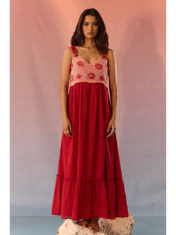Western Era - Red Mesh A Line Maxi Dress