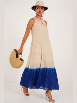 Western Era - Beige Dip-Dye Tiered A Line Maxi Dress