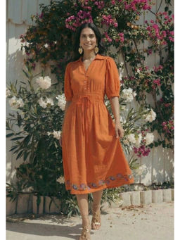 Western Era - Crosscraft Gathered Embroidered A Line Midi Dress