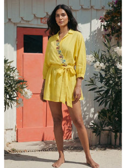 Western Era - Folkgrid Lime Yellow Relaxed A Line Mini Dress