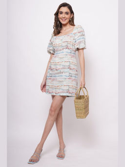 Western Era - Beach Wear Multicolor Linen Printed A Line Mini Dress