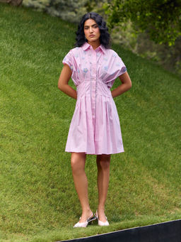 House of Fett - Whipped Flowers Embroidered Pink Mini Dress
