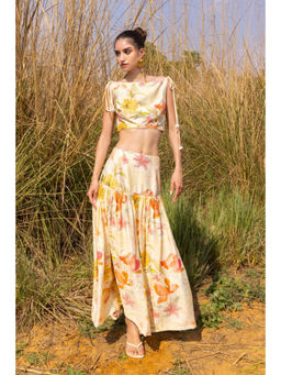 ZABELLA - Ivory Viscose Floral Top with Skirt