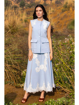 ZABELLA - Blue Crepe Solid/Plain Waistcoat with Skirt