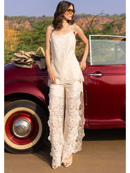 ZABELLA - Ivory Viscose Embroidered Camisole Top with Pant