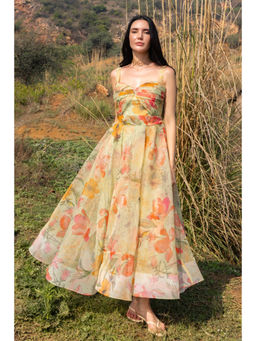 ZABELLA - Multi-Color Organza Floral Midi Dress