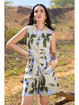 ZABELLA - Blue Crepe Printed Waistcoat with Shorts