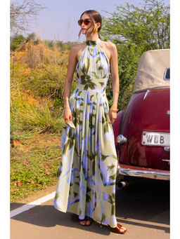 ZABELLA - Beige Crepe Floral Maxi Dress