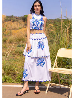ZABELLA - Ivory Crepe Embroidered Top with Skirt