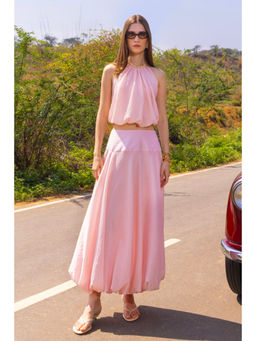 ZABELLA - Pink Tencel Solid/Plain Top with Skirt