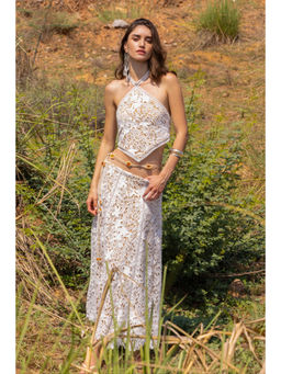 ZABELLA - Ivory Polyester Embroidered Top with Skirt