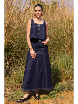 ZABELLA - Navy Blue Denim Solid/Plain Top with Skirt