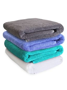 Heelium - Bamboo Bath Towel, Absorbent & Odour Free, 140x70cm, Set of 4 (Iris, Grey, Teal, White)