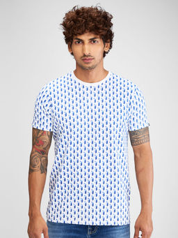 Spykar - Men Round Neck Blue Cotton Printed T-Shirt