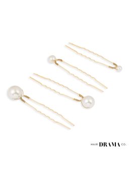 Hair Drama Co. - Pearl Embellished Hair Pins - Set of 2 - Gold