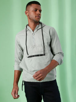 Campus Sutra - Men Grey Solid Windcheater Sporty Jacket