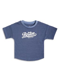MINI KLUB - Boys Striped Graphic Print T-Shirt - Blue