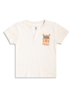 MINI KLUB - Boys Tiger Graphic Print Henley T-Shirt - Beige