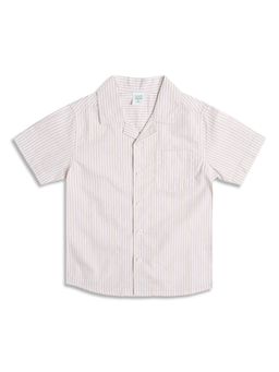 MINI KLUB - Boys Striped Half Sleeves Cotton Shirt - Beige